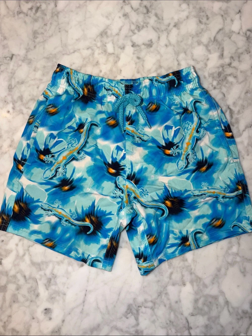 Vilebrequin Blue Tropical Lizard Print Swim Trunks 8Y